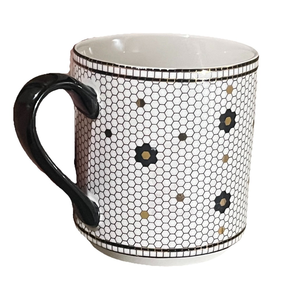 Anthropologie Gold Black Margot Mosaic Tile Letter C Initial Monogram Coffee Mug - Picture 2 of 5